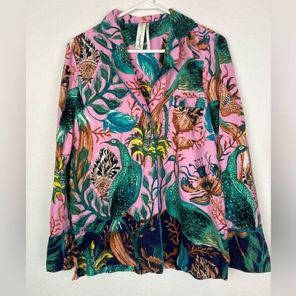 NWOT Anthropologie pj top peacock print sold out on site French Raphael Balme - Picture 1 of 13